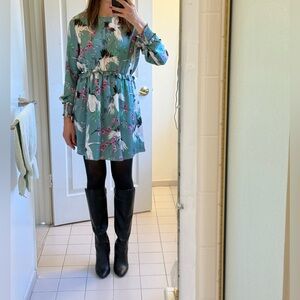 Zara Teal/Green Floral/Bird, Long Sleeve Dress. Worn twice.